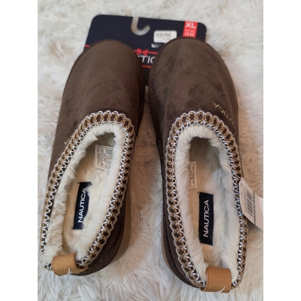 NWT Nautica Darja Brown Suede Faux Fur Lined Slipper Clogs Women's XL 11-12 New